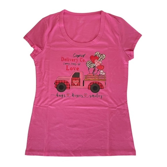 No Boundaries Custom Pink Valentine’s Day Cupid Scoop Tee Juniors Small (3-5) - Picture 13 of 13